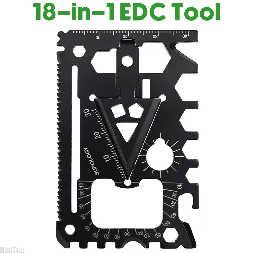18-in-1 EDC Tool Card, Strong Steel Multi-Function Bottle/Can Opener, Screwdriver, Wrench & Card Folding EDC Tools Card