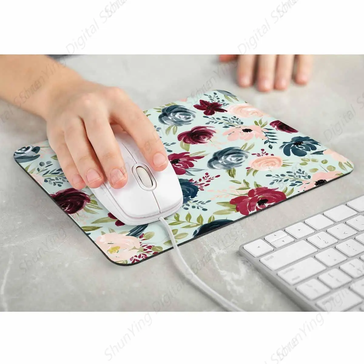 Pink Rose Red Chrysanthemum Computer And Laptop Mouse Pad Non Slip Rubber Base Mouse Pad 25*30cm