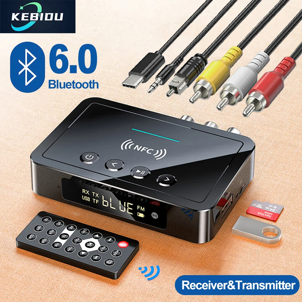 

Приемник Bluetooth 6,0, передатчик FM AUX 3,5 мм RCA, оптоволоконный коаксиальный TF U-диск, воспроизведение, беспроводной аудиоадаптер для ТВ, автомобильного динамика