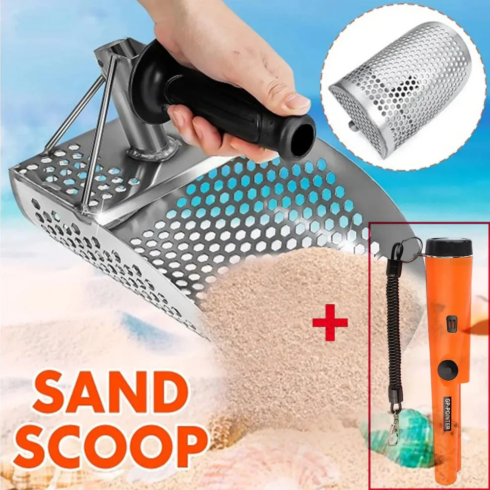 Sand Scoop Handle Metal Detecting Tool 1.5 mm Stainless Steel  Water Beach Metal Detecting Fast Sifting  Pinpointer Optional