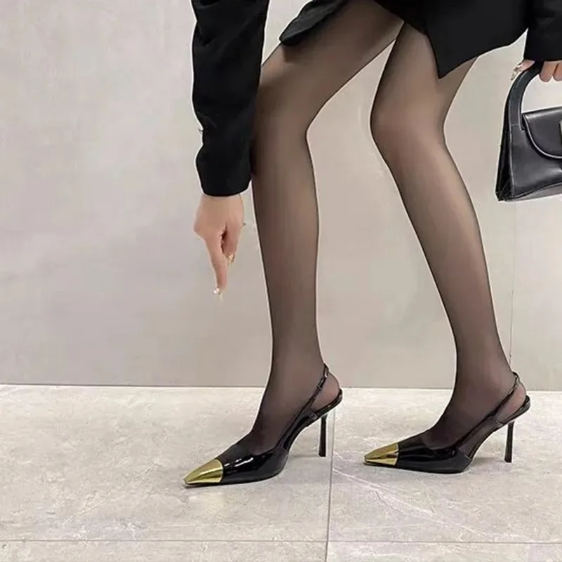 Europe and The United States 2025 Spring and Summer New Ultra-high Slim Heel Back Empty Square Head Baotou Sandals for Women