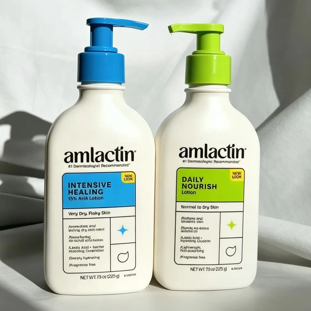AmLactin Green Daily Nourish Lotion For Normal To Dry Skin New Blue Intensive Healing 15% AHA Lotion For Very Dry Flaky Skin