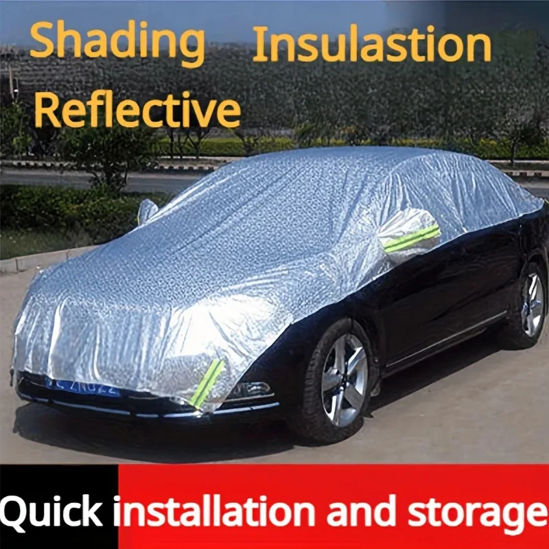 

Car Sun Shield Half Cover Car convenient half car clothes aluminum film sunscreen cover Heat shield Cool cover car sun umbrella