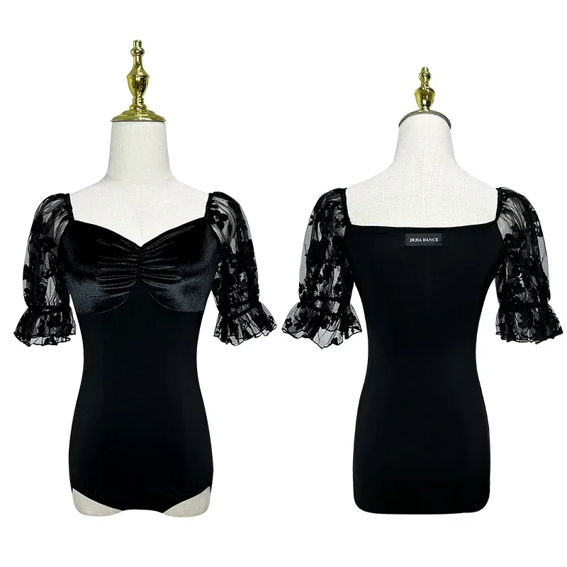

2024 New Ballroom Dance Tops Women Black Velvet Bodysuit Latin Dance Performance Practice Clothes Adult Latin Dancewear DNV20428