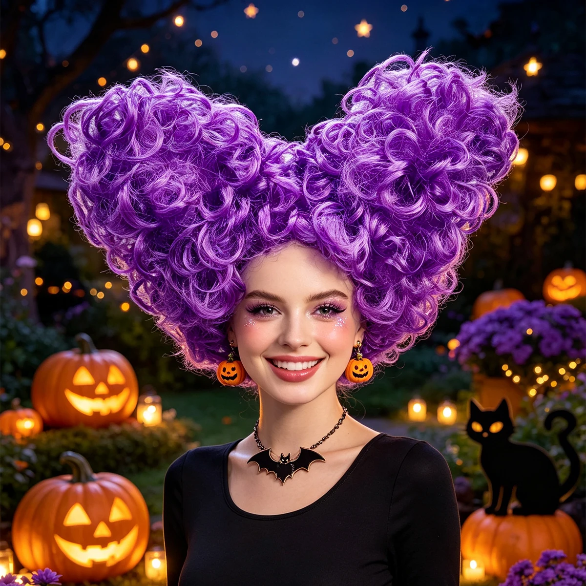 Lovely Vivid Purple Synthetic Curly Fluffy Heart Shaped Wig Cosplay Anime Halloween Party Costume Role Play