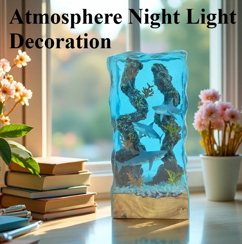 Solid wood resin ornament hammerhead shark jellyfish ocean series atmospheric night light holiday creative gift decoration