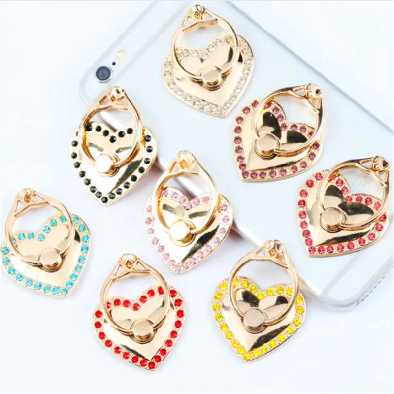 

360 Degree Metal Finger Ring Heart Diamond Smartphone Stand Holder Mobile Phone Holder Stand For iPhone Xiaomi All Phone#