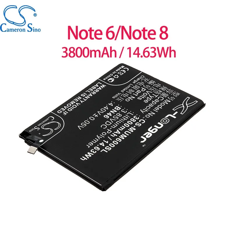 CS Battery for Redmi Xiaomi Note 6 Note 8 Note 8T BN46 fits XiaomiBN46 Mobile, SmartPhone Battery 3800mAh/14.63Whh