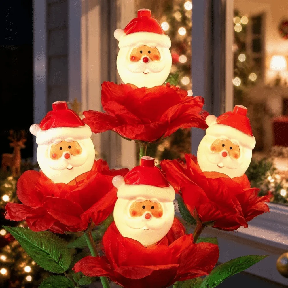 Solar Powered Solar Christmas Lights Waterproof Rose Design Christmas Decorative Lights LED Design Outdoor Ground Light