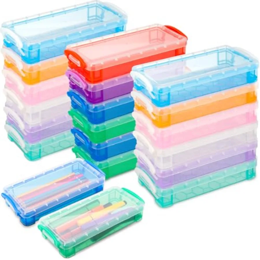 

Pcs Large Capacity Plastic Pencil Box Clear Plastic Pencil Case Crayon Box with Snap Tight Lid Water Pen Storage Brush Organize