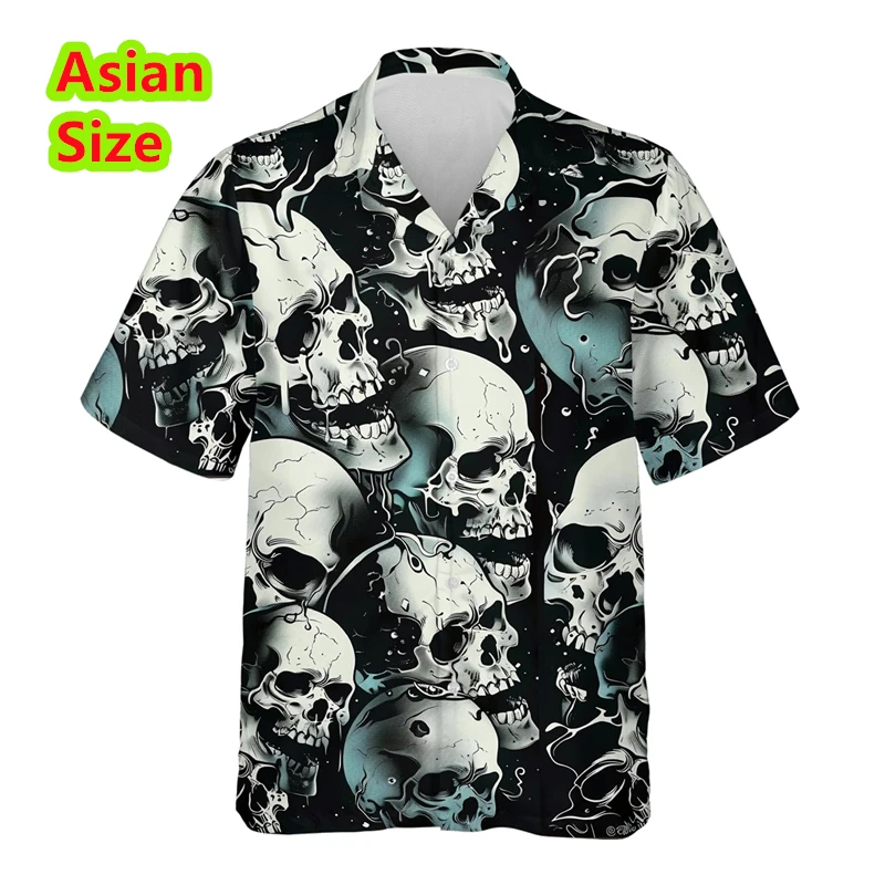 Man Shirt Horror Skull Flower 3D Print Men's Clothing Summer Casual Hawaii Beach Hawaiian Harajuku Hip Hop Holiday Shirt Tops