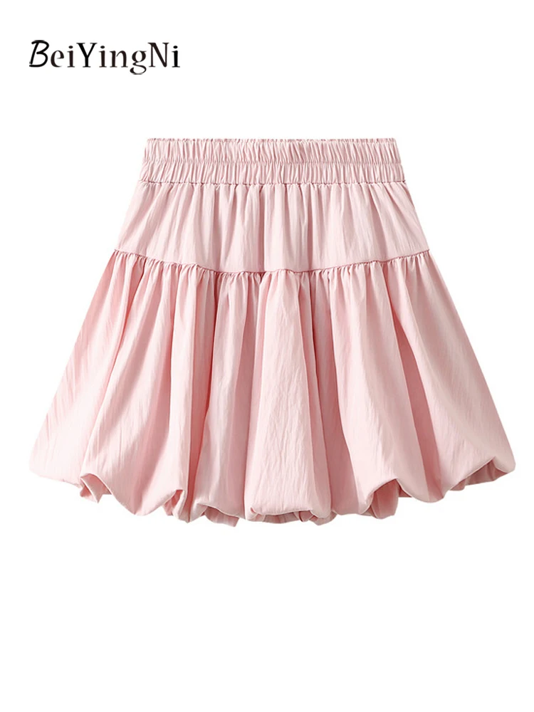 Beiyingni Women Mini Skirt Bow Tie Sexy Cute Korean Elastic Waist Tutu Bud A-line Skirts for Woman Summer Casual Slim Chic Jupes