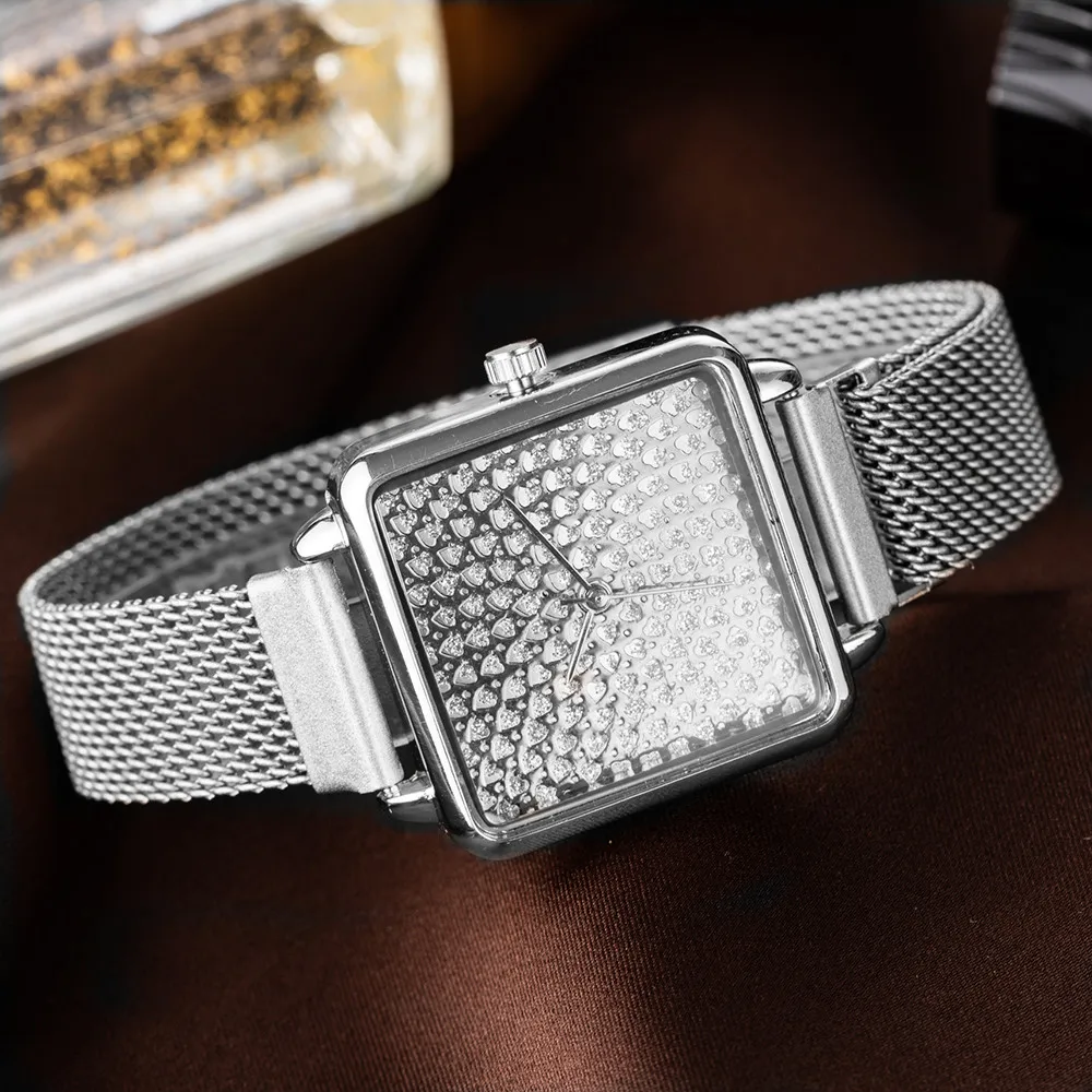 Fashion Elegant Luxury Crystal Rose Gold Women Watch  Stainless Steel Mesh Belt Women\'s Quartz Watches Luxury Ladies Wristwatch