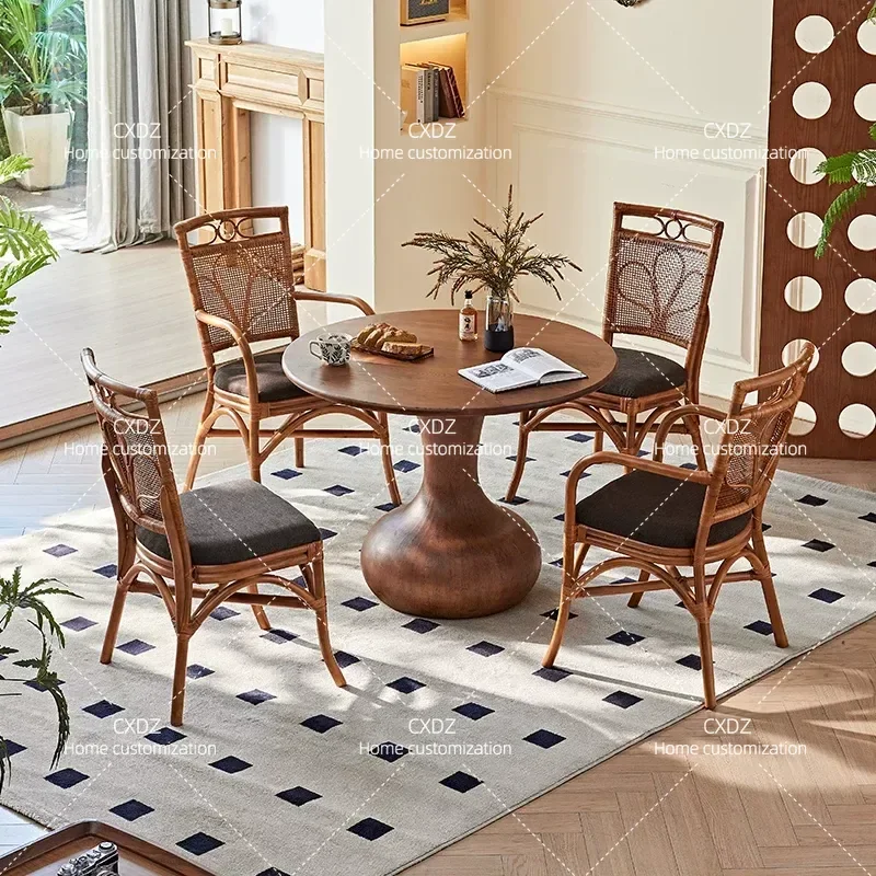 Rattan Table And Chair Set Round Table Vintage Back Chair For Living Room Balcony Home Hotel Single Rattan Chair