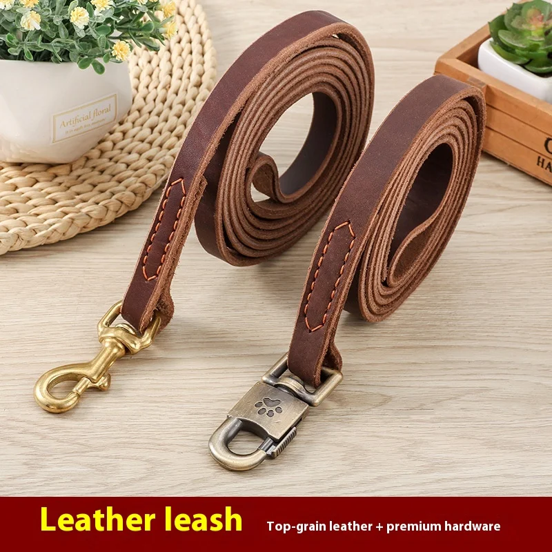 

Wholesale Leather Dog Leash-Hand-Stitched Genuine Cowhide Lead for Large Breeds Heavy Duty Training Leash with Reinforced Stitch
