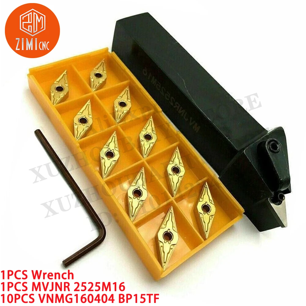 1PCS MVJNR2525M16 93° Suporte para ferramenta de torneamento externo de torno + 10 PCS VNMG160404 Inserções Ferramenta CNC torno de metal mecânico ferramentas de corte