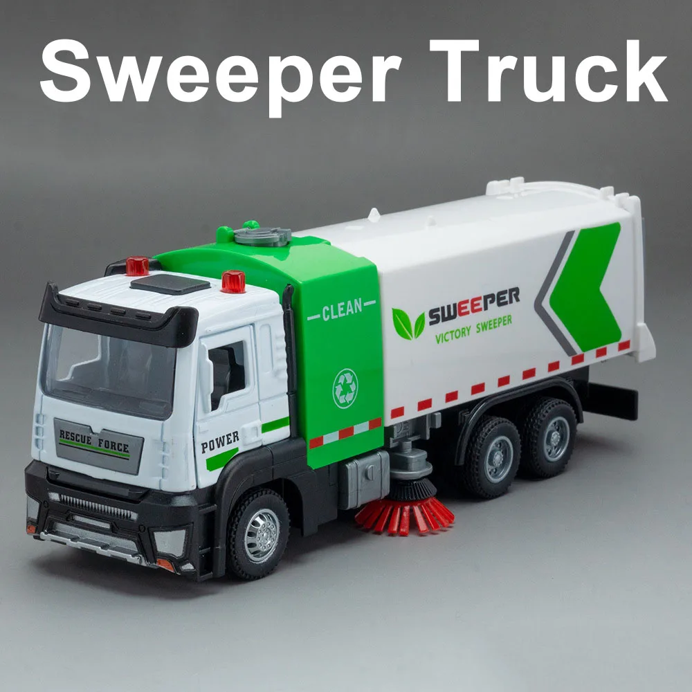 1:32 liga urbana saneamento vassoura modelo brinquedos diecast portas de carro aberto som luz puxar para trás veículo brinquedos educativos das crianças