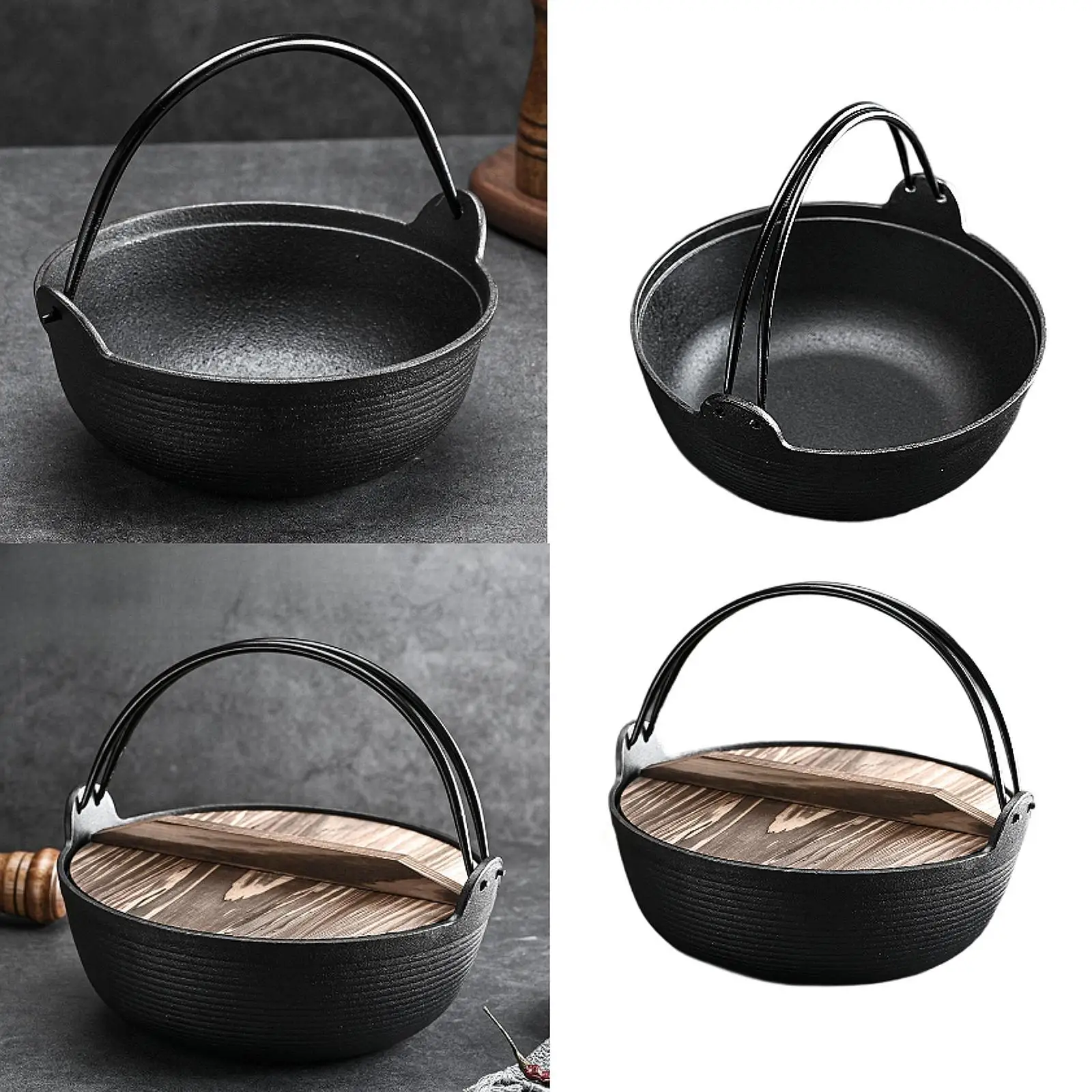 Olla Sukiyaki, vajilla de calor uniforme, hierro fundido resistente, uso doméstico con mango, diseño japonés para estofar restaurantes al aire libre
