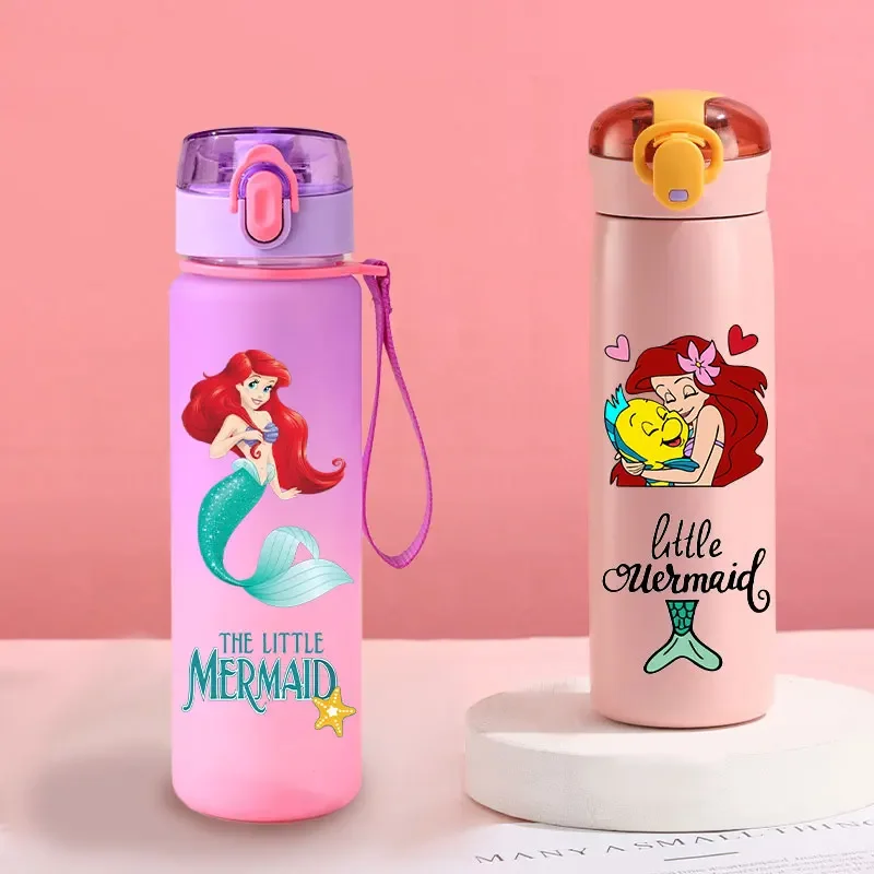 560ml Gradient Cup Little Mermaid Pink Series & 460ml Plastic Cup Bouncing Children\'s Cup Ariel Portable Bottle  Gifts