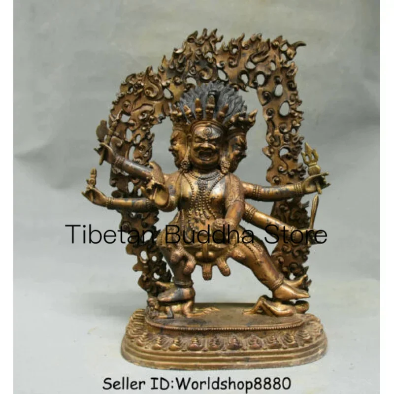 

12.4"Old Tibet Buddhism Bronze Gilt 6 Arms Mahakala Wrathful Deity Buddha Statue