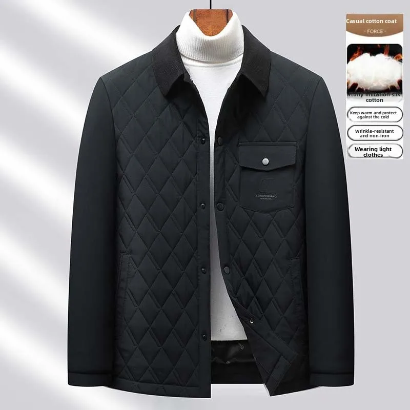 

Fattened Plus Size Men's Lapel Jacket Shirt Collar Cotton Coat Business Men's Middle-aged Cotton Clothes