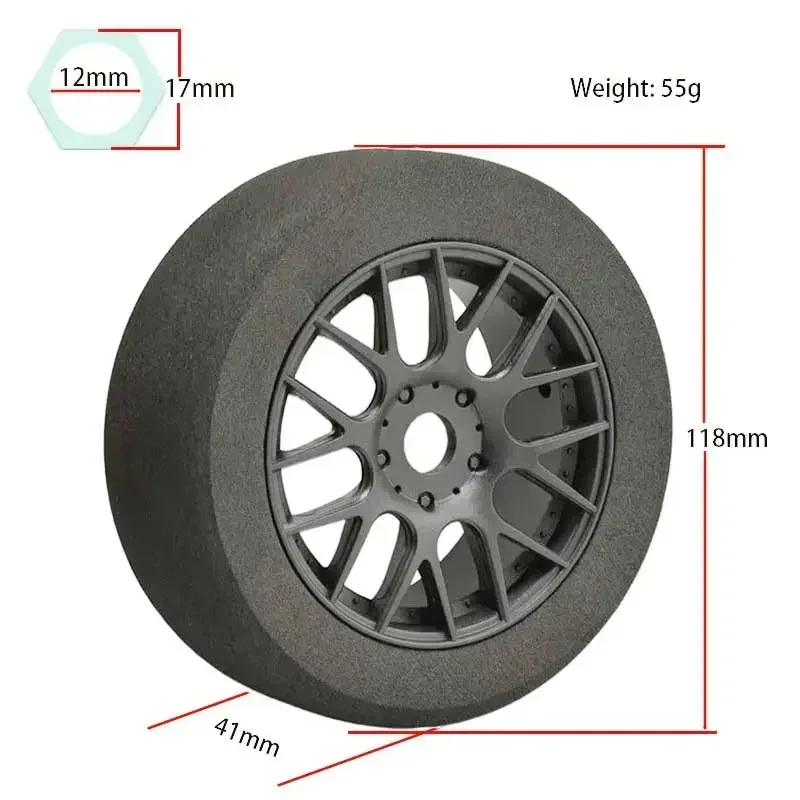 

17mm Hex 1/8 RC Foam Tires Wheel Rims 118mm Set for HSP HPI Racing Car