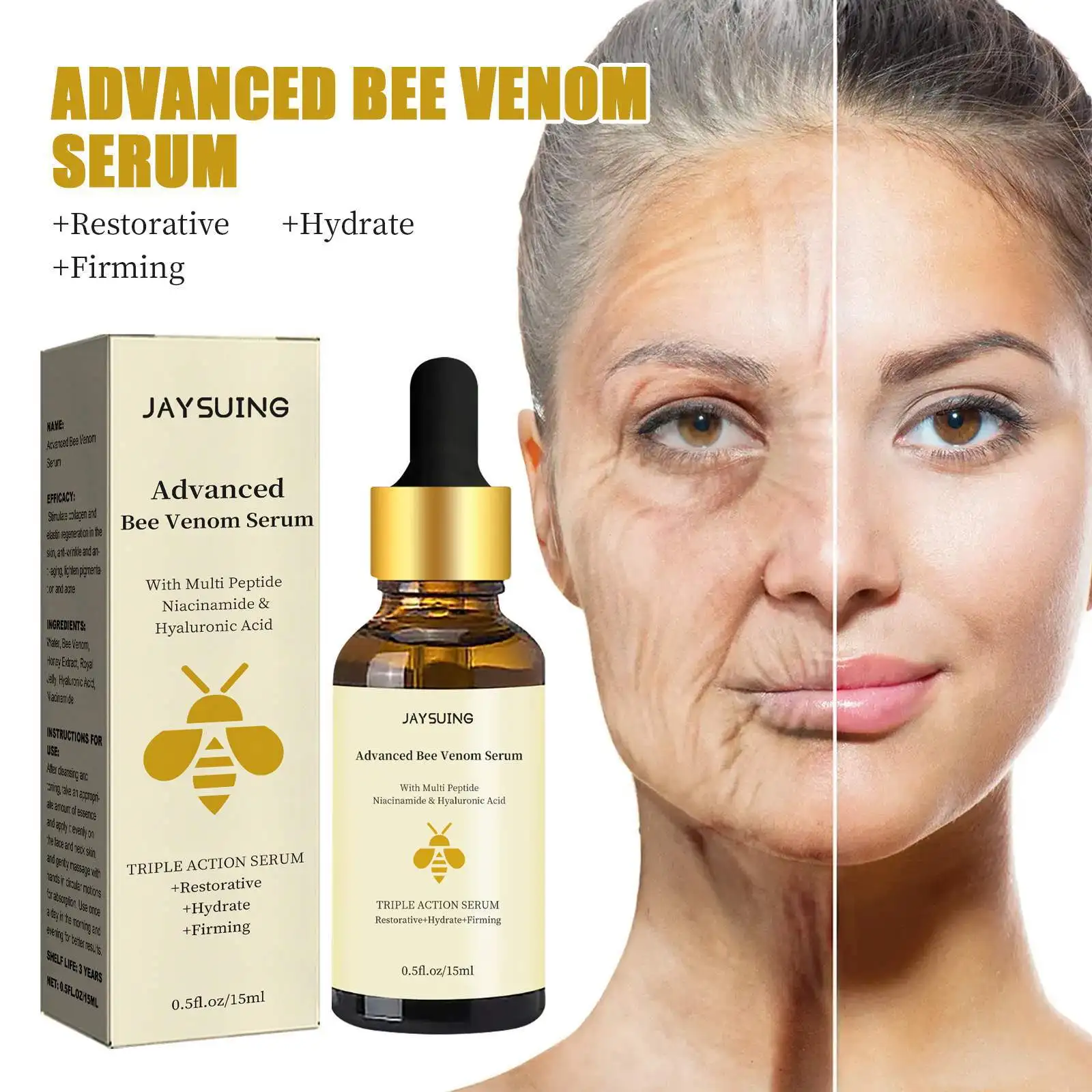 15ml veneno de abelha beleza rosto soro desvanece-se linhas finas hidratante iluminar cor do rosto endurecimento hidratante soro facial cuidados com a pele