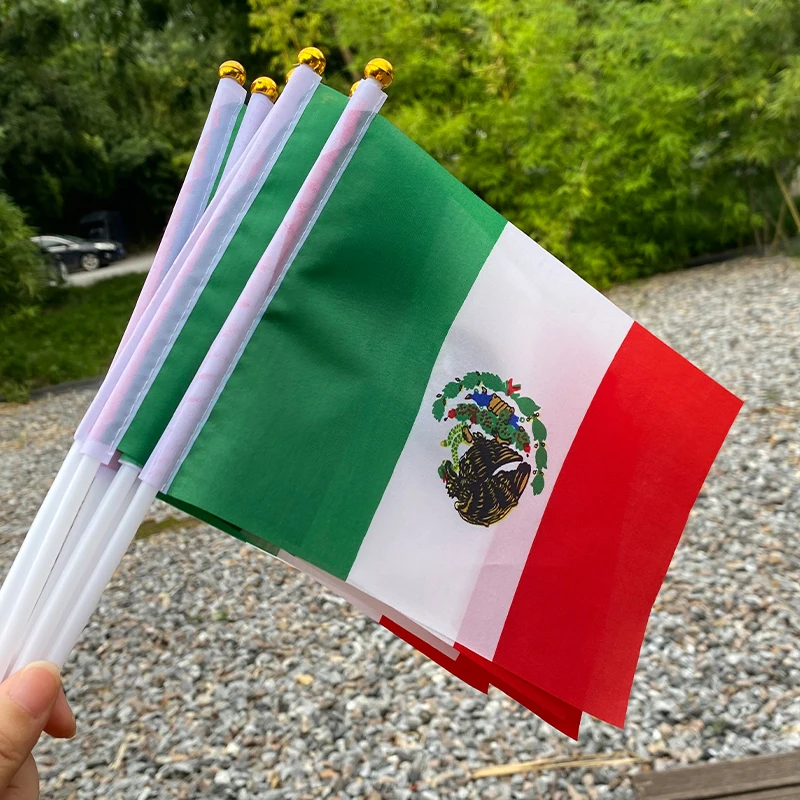 xvggdg   14 * 21cm     Mexico hand wave flags 100pcs / bag with plastic rod  Mexico  banner