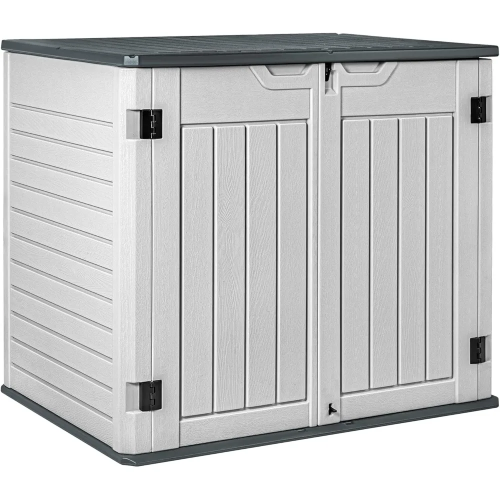 

Resin Outdoor Storage Shed 34 Cu Ft Horizontal Outdoor Storage Cabinet Waterproof Patio Tools Storage Box for Sofa Cushion, Law
