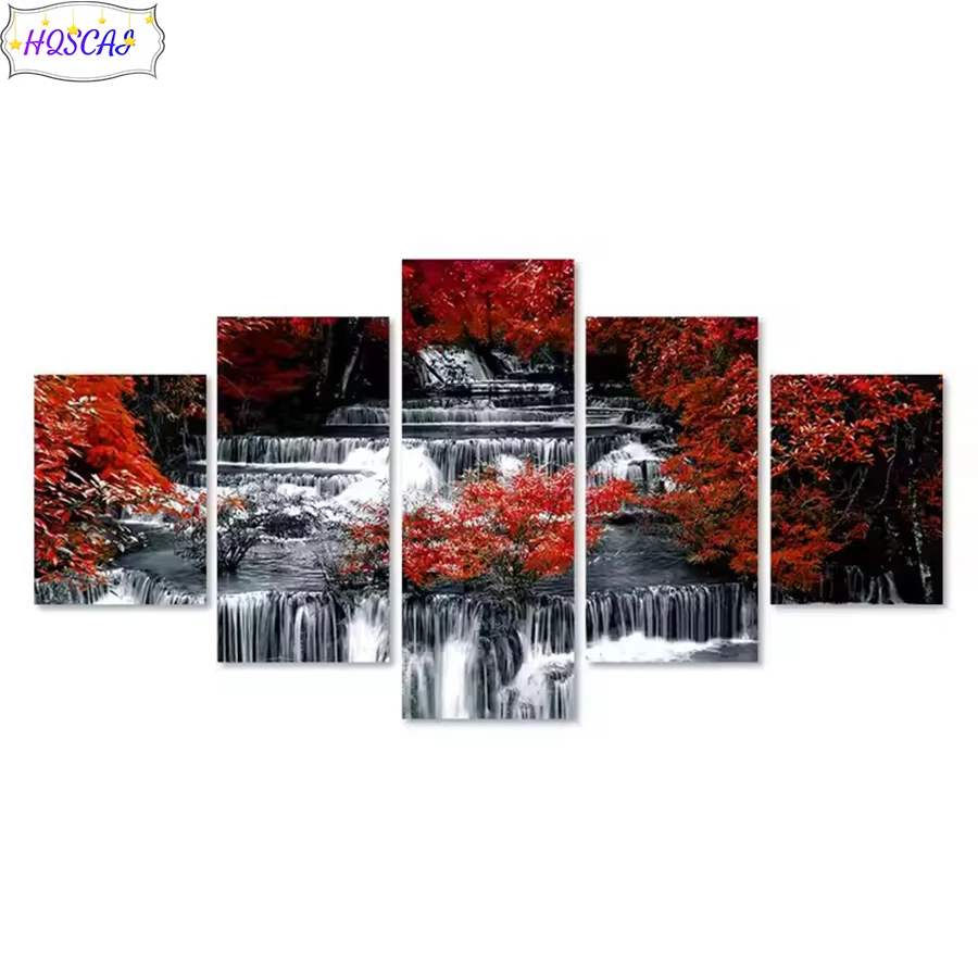 5pcs diy diamond embroidery Maple leaves, waterfalls Cross stitch Modern decor mosaic diamond painting full square/round drill