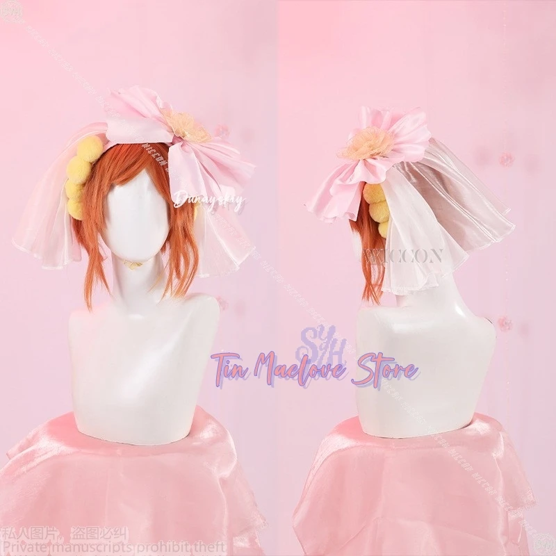 Hoshizora تأثيري أنيمي لعبة LoveLive! فستان الزفاف الوردي كاواي الدانتيل الحلو لوليتا القوس زهرة الباروكات حفلة الهالوين #5