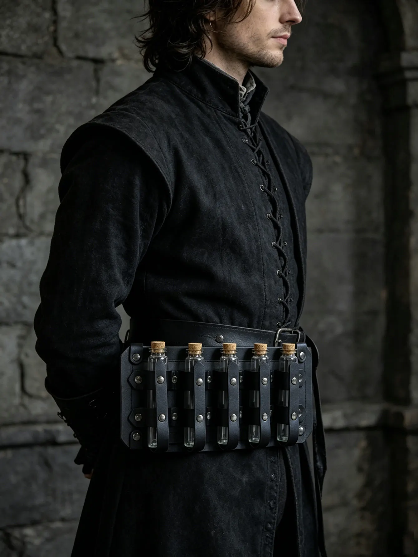 Medieval Alchemy Potion Bottle Holster Belt Holder LARP Cosplay Wizard Witch Accessories Vintage Glass Vial with Leather Sheath