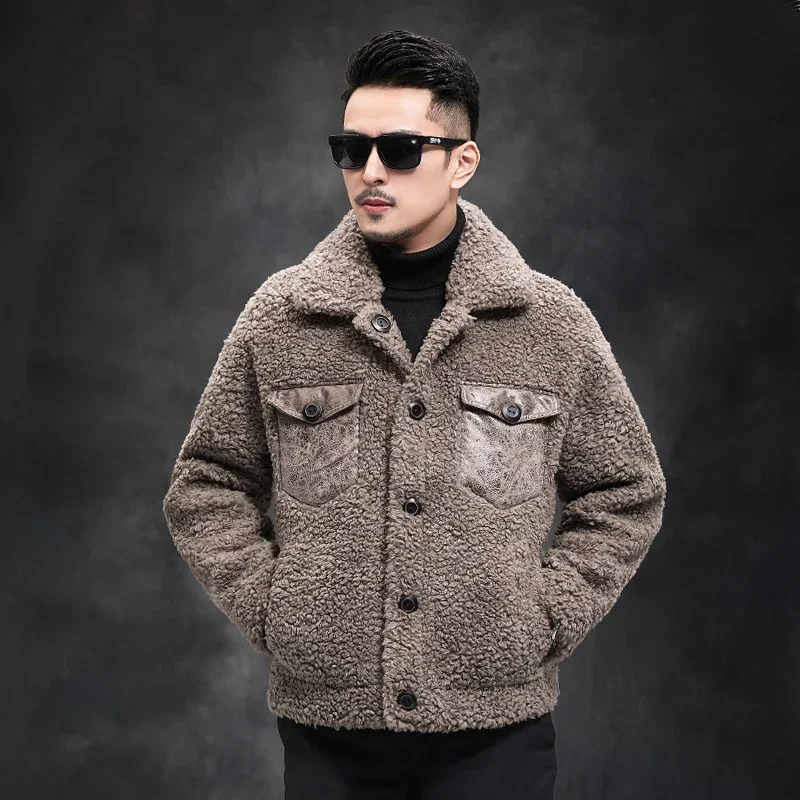 

2023 Autumn Winter Women New Short Sheep Shearing Jackets Male Double-sided Wear Coats Men Genuine Wool Warm Outerwear