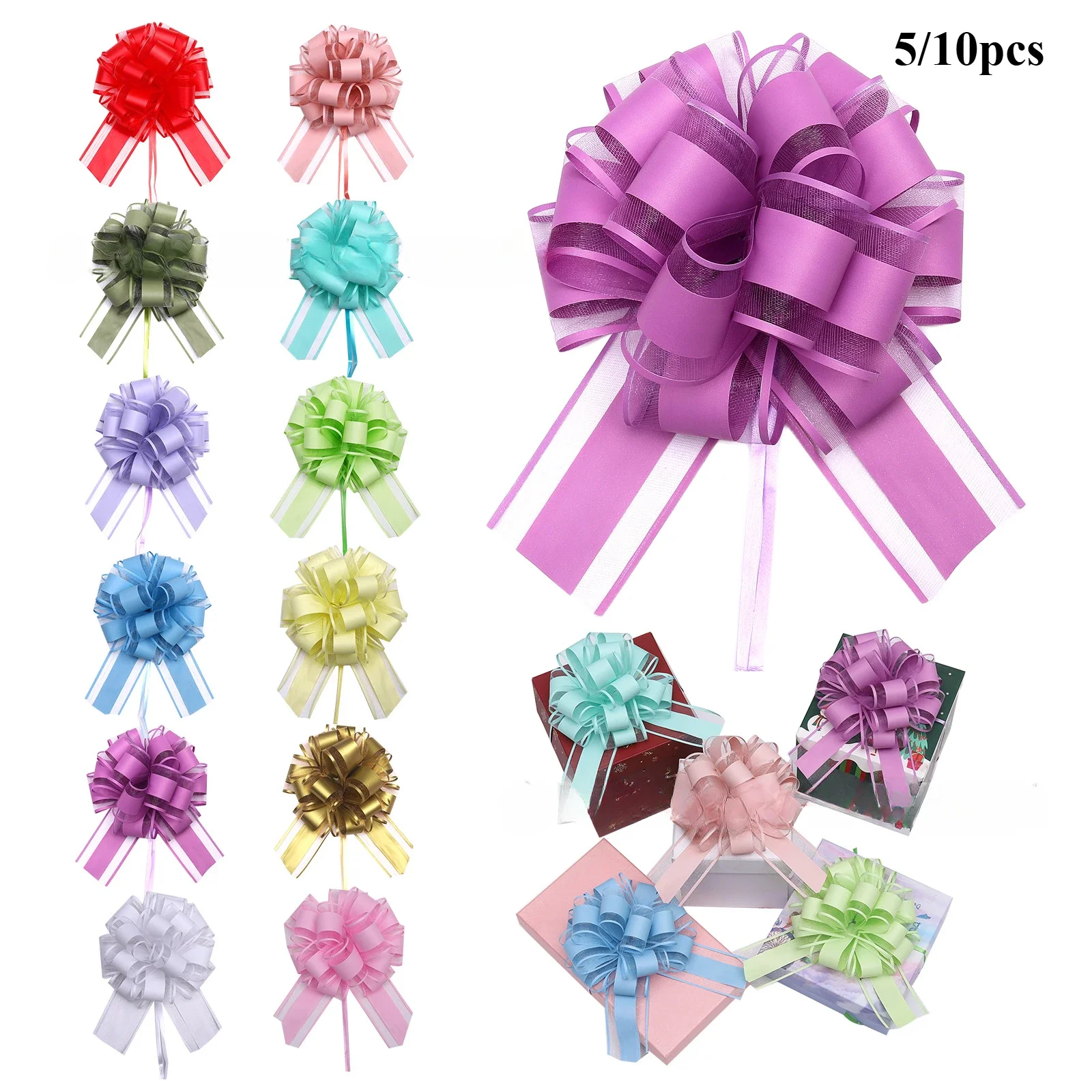 

5/10Pcs Wedding Pull Bow Ribbons Flower Car Gifts Car Decor Wrap Packing Valentines Day Birthday Events Party Supplies Valentine