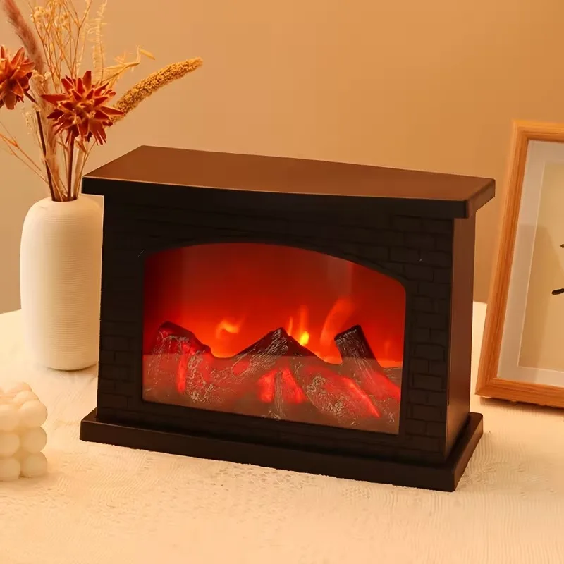 Decorative Electric Fireplace Lantern with Realistic LED Flame Effect USB Or Battery Powered for Indoor And Outdoor Use