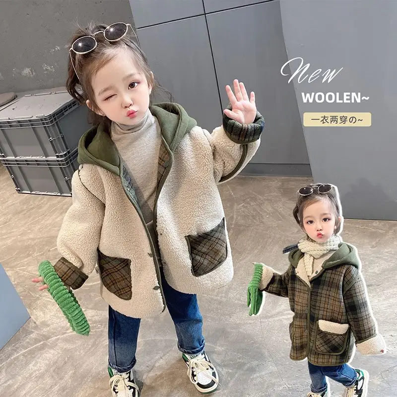 

Girls' Double-Sided Coat Autumn and Winter Thickening New Children's Fashionable Woolen Coat Baby Winter Clothes Top