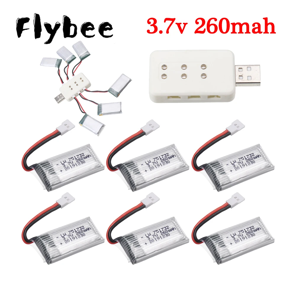 3,7 В, 260 мАч, литий-полимерные аккумуляторы/зарядное устройство USB для H8 Mini H48 H8 Mini RC Quadcopter, аксессуары, вертолет, дрон, игрушки, детали аккумулятора