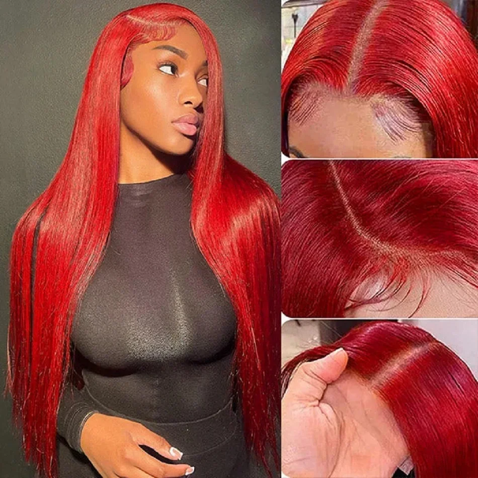 30 40 Inch Brazilian Red 13x6 HD Lace Front Human Hair Wigs 200% Red Color Straight 13X4 Transparent Lace Frontal Wig For Women image 2