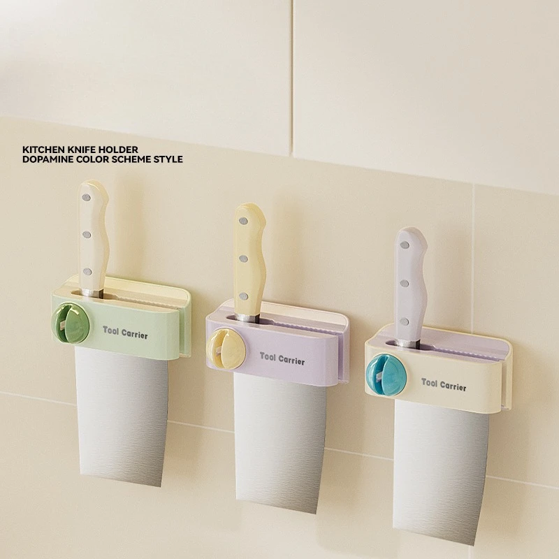 Kitchen No-drill Wall-mounted Multi-function Knife Sharpener Stone and Knife Rack Combination, Safe and Stable Knife Storage