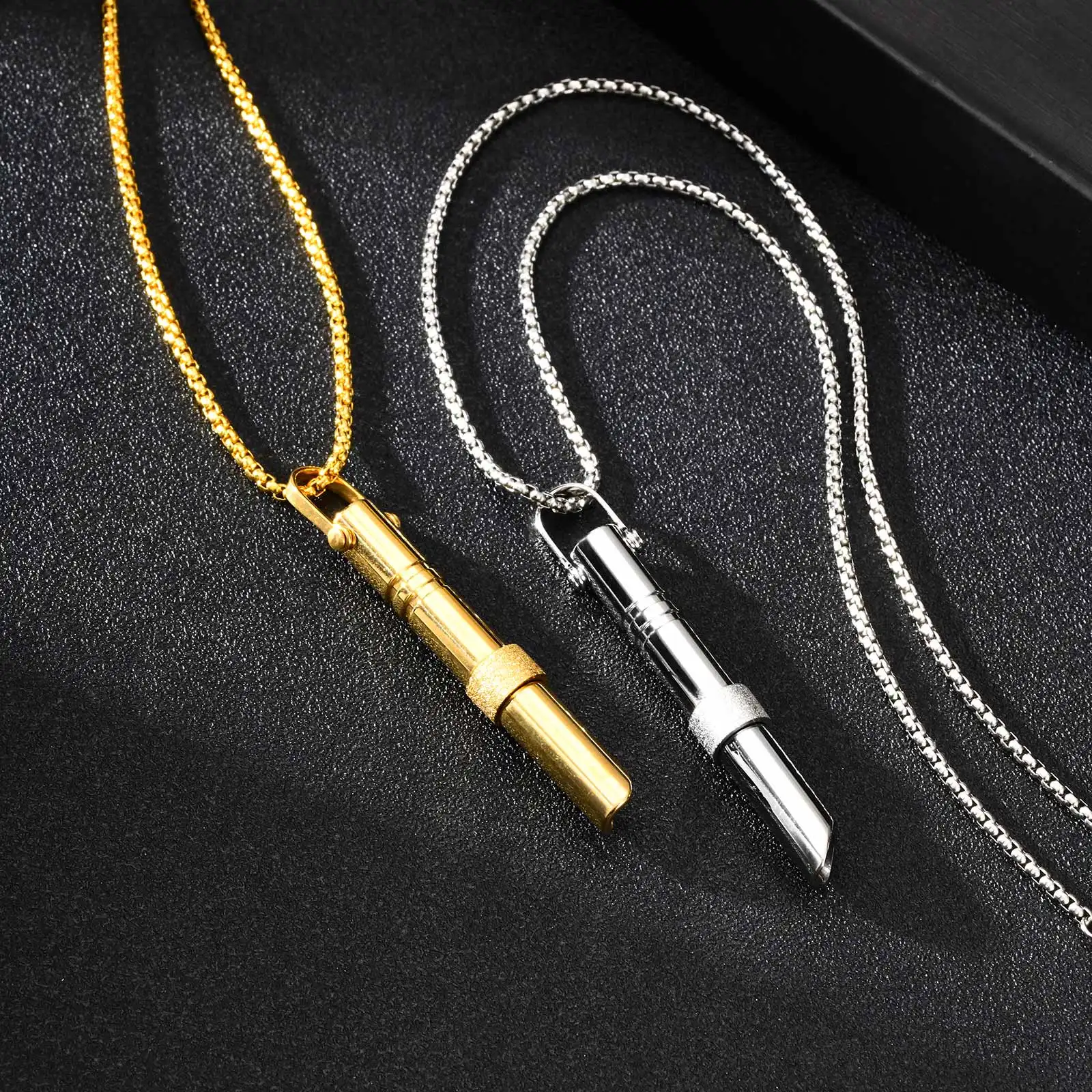 Stainless Steel Frosted Round Tube Whistle Pendant Necklace for Men, Stress Anxiety Relief Breathing Meditation Pendant