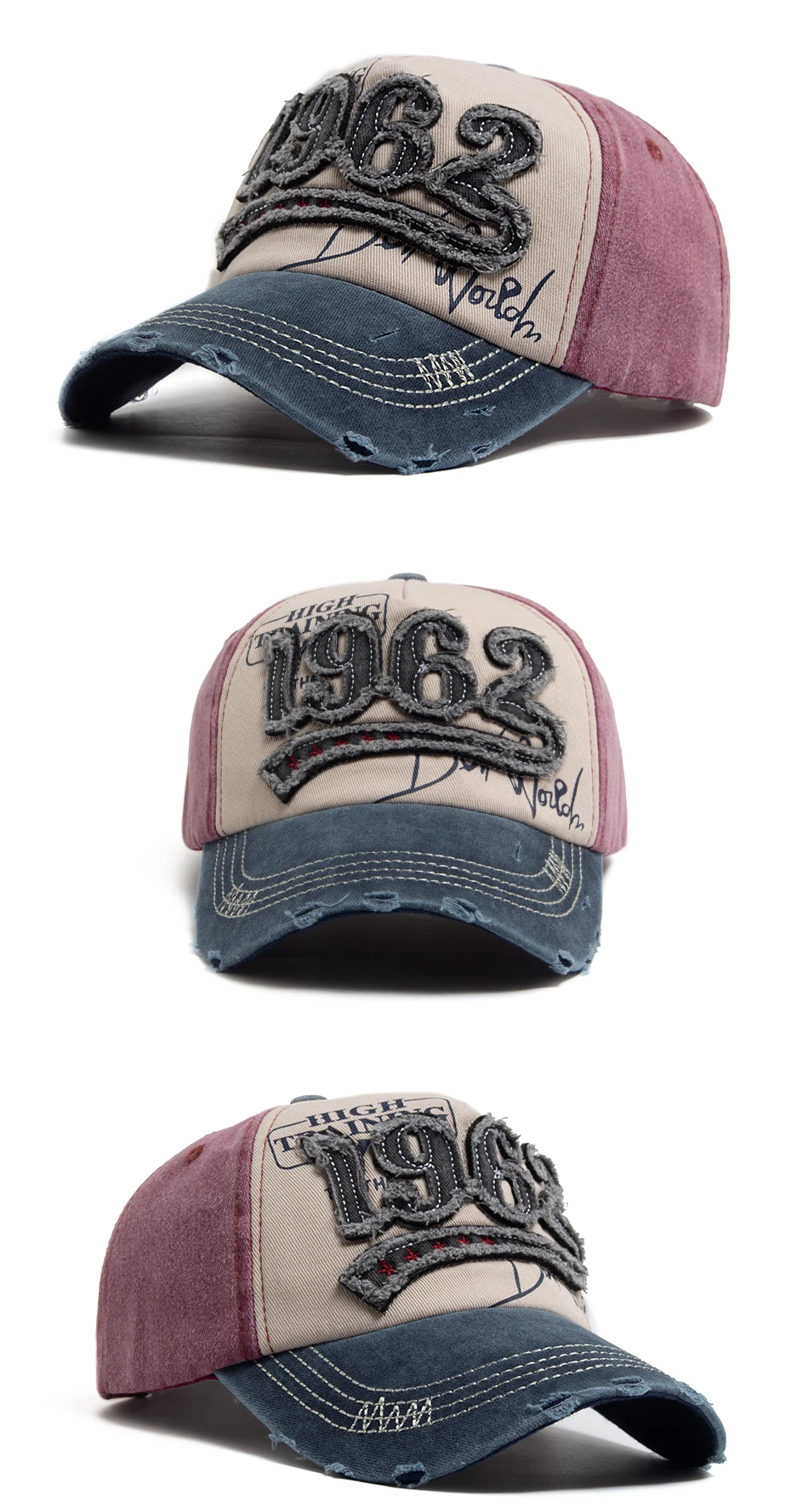 Mode Vintage gewaschene Baumwolle Baseball Cap Männer Digit 1962, Stickerei Snapback Frühling Herbst Frauen Hut Visier Hip Hop Caps – Detail 5
