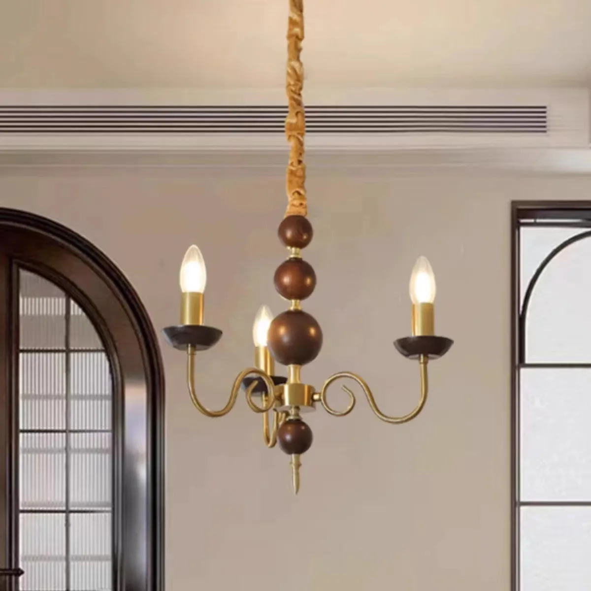 Candle chandelier French vintage style living room dining room lamp walnut solid wood American vintage style study lamp