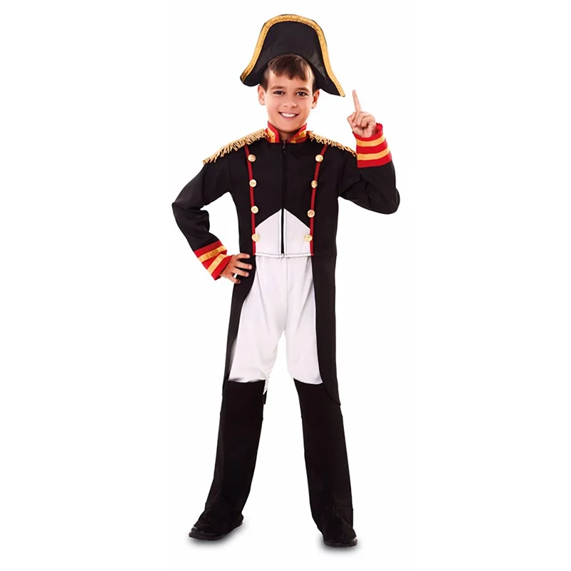 Kids Napoleon Bonaparte Costume Black French Victorian Soldier King Halloween Fancy Dress Up For Boy