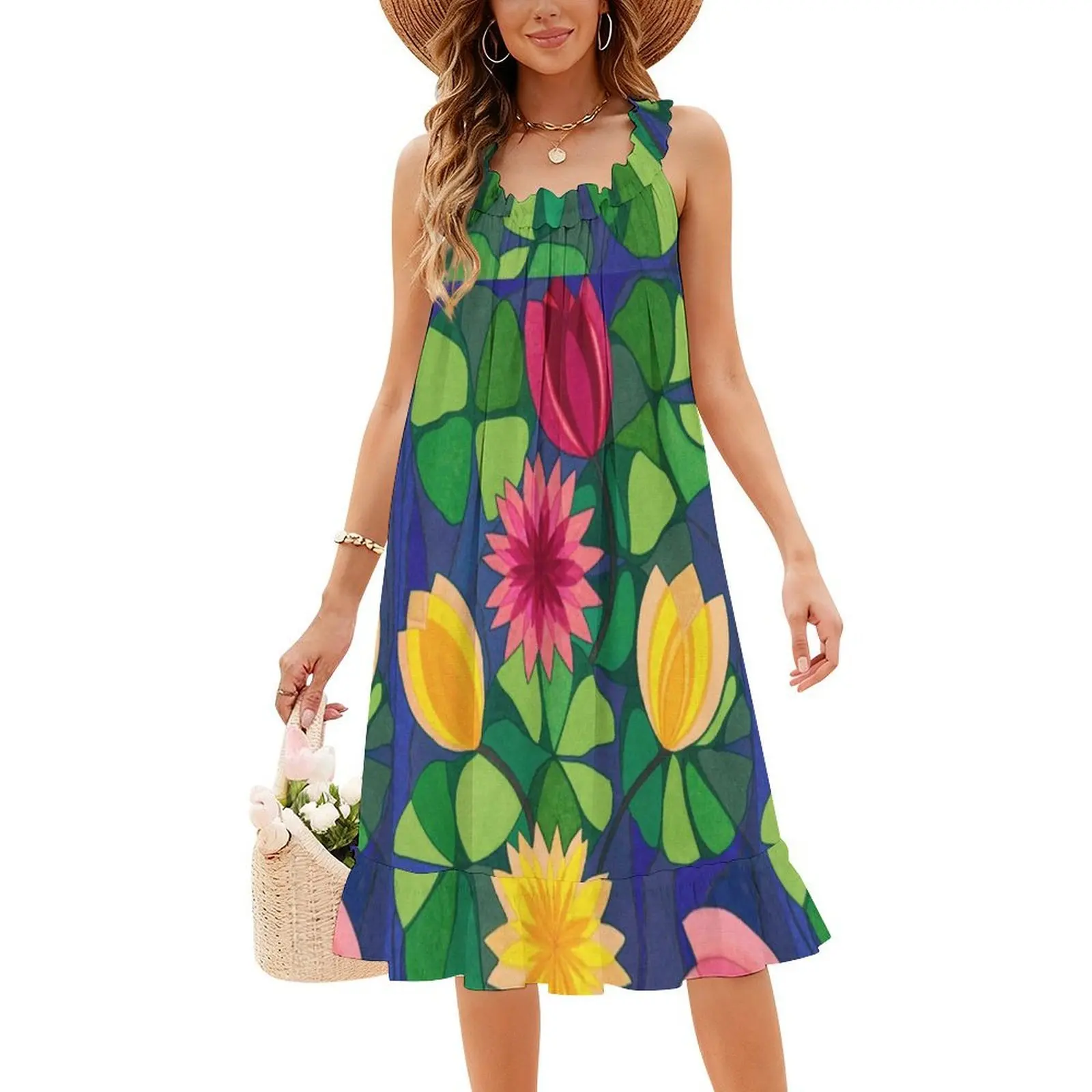 فستان حفلات نسائي من Water Lilies ملابس خروج عصرية مطبوعة للنادي للسيدات فستان فلورا أسترالي تجريدي هندسي #4