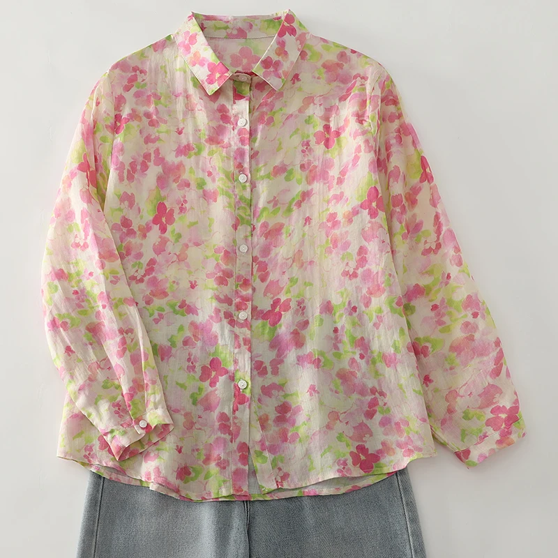 Quali Stampa floreale irt Donna Sottile Estate Lungo Sve Taglio dritto Classico Versatile Fibra di poliestere Top Summer Faion