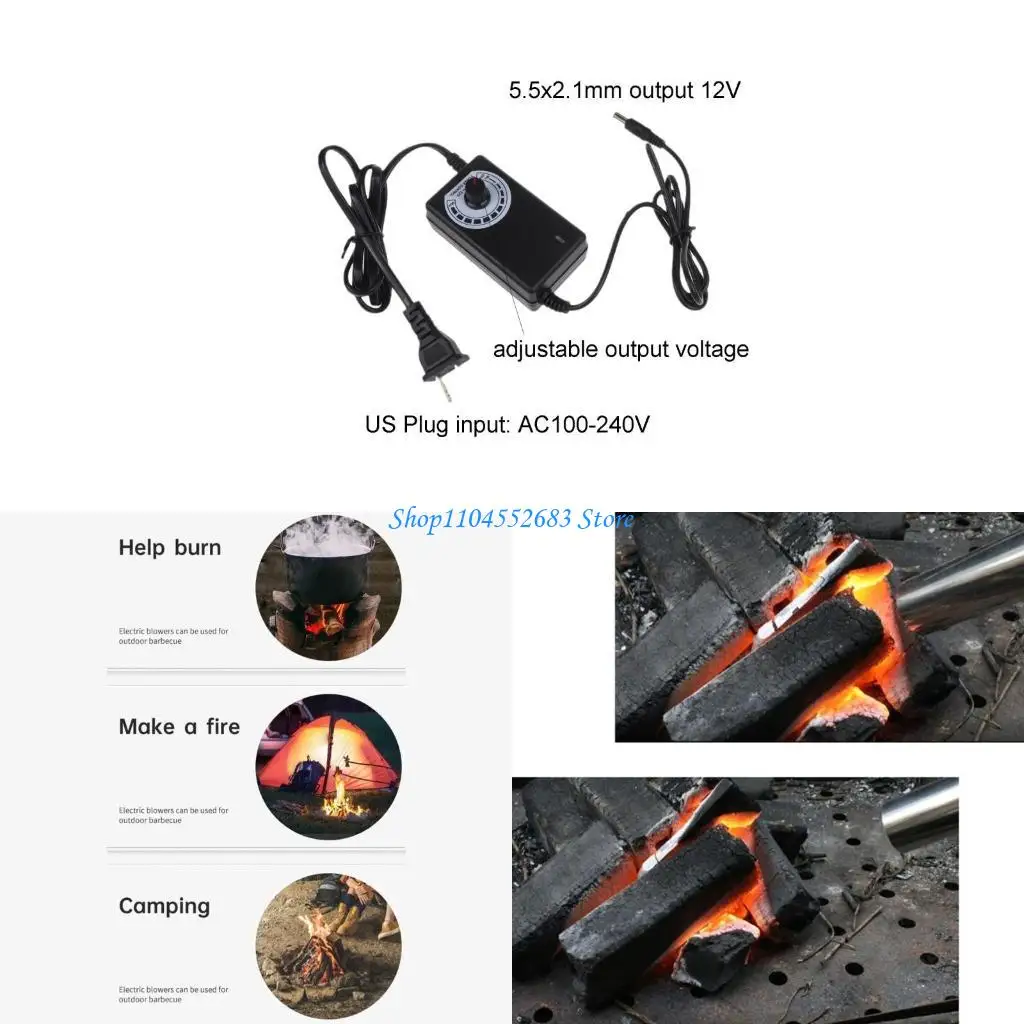 

Y6GD DC12V 1.2A BBQ Fan Air Blower with Speed Regulation Power Adapter EU/US Plug