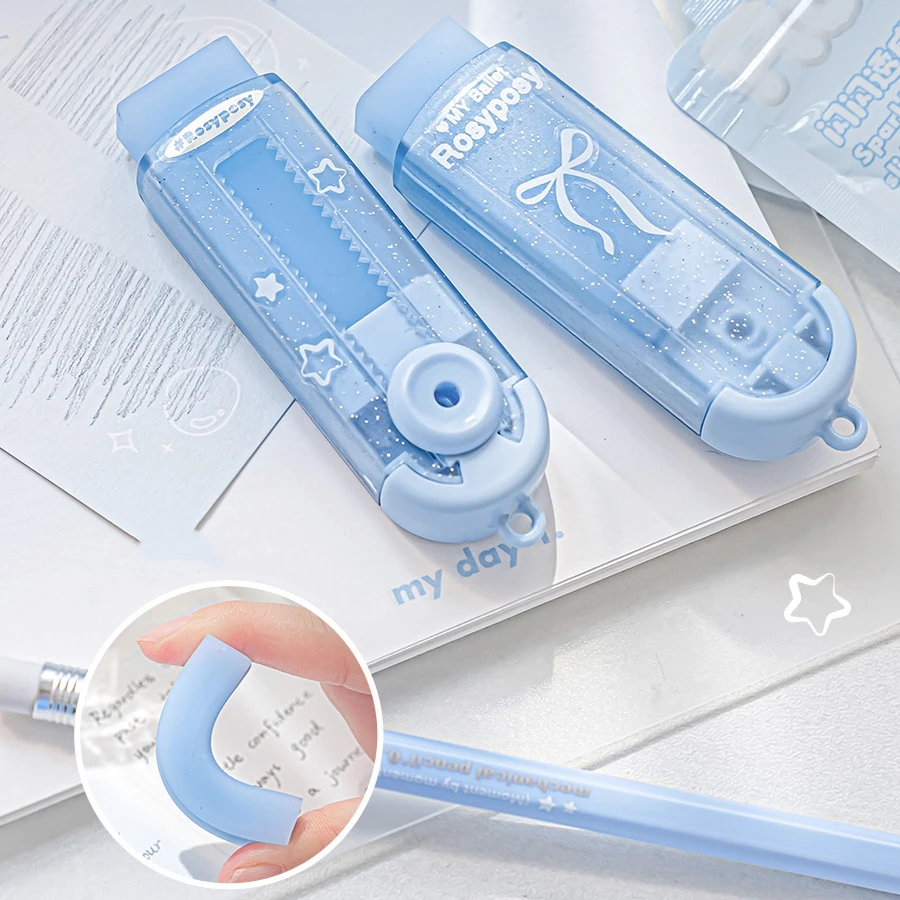Sliding Eraser Refill Set Sparkling & Transparent Refillable Less Dust Cleaning Correcting Tools Office School F7701