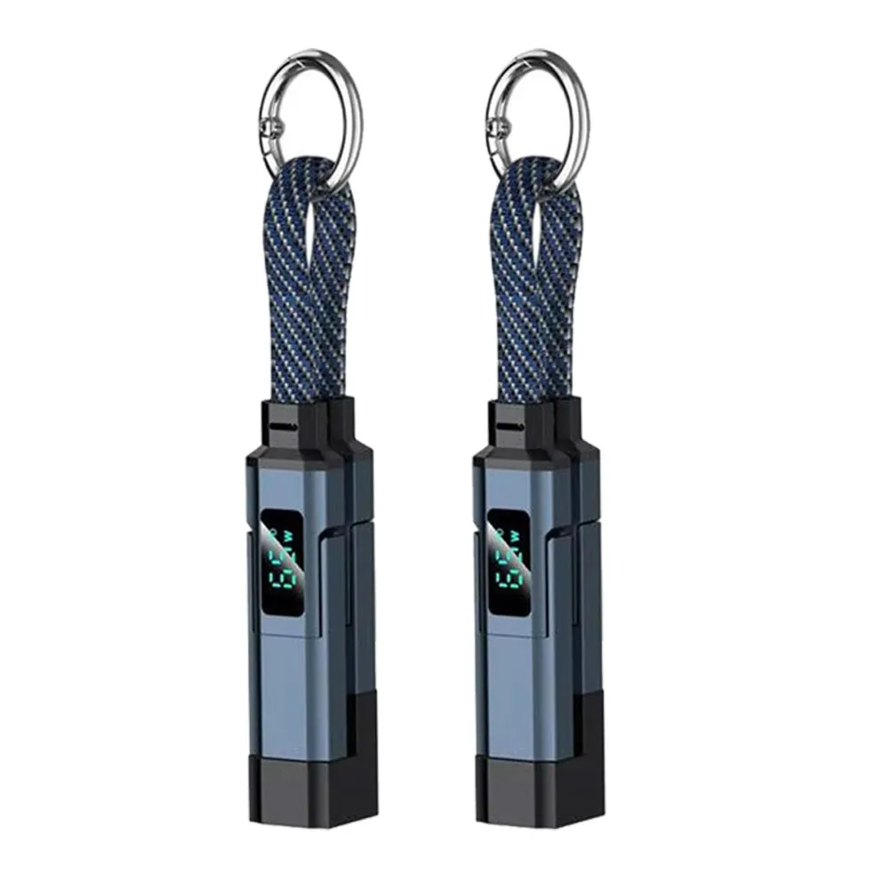 4-in-1 Ladekabel-Kombination Schlüsselanhänger Typ C/USB A/L Anschluss 240W Schnellladekabel mit V/A/W-Anzeige für iPhone/iPad