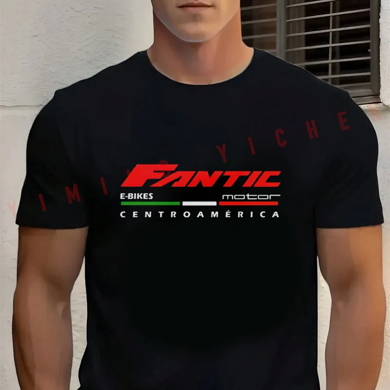 

Men's Summer Cotton T-shirt Fantic E-Bike Graphic Motorcycle Tee Casual Short-sleeve Motorbike Cycling Top