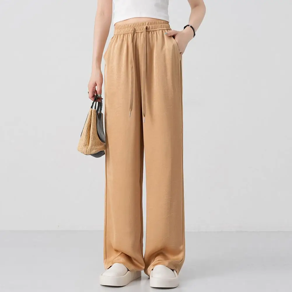 

Women Wide-leg Pants Stylish Women's Elastic Waist Pants Solid Color Straight Wide-leg Trousers for Casual Work Adjustable for A